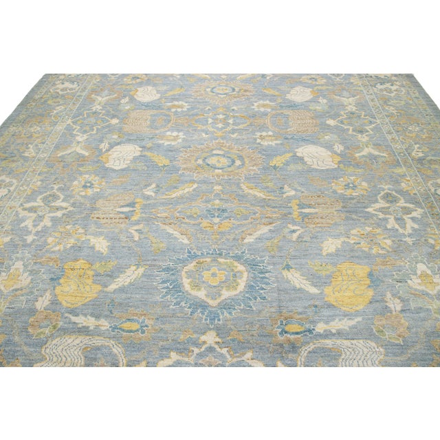 Textile Apadana's Modern Designed Sultanabad Room Size Wool Rug Handmade in Blue For Sale - Image 7 of 10