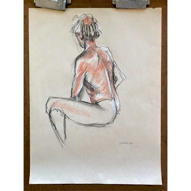 2020s Original Life Drawing, "Seated Male Figure in Charcoal and Pastel" For Sale - Image 5 of 5