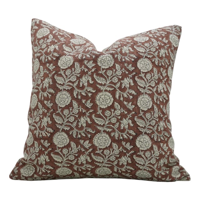 Floral Block Print Cushion Cover for Home Decor Thick Linen 14x36 Inch- Shillong For Sale