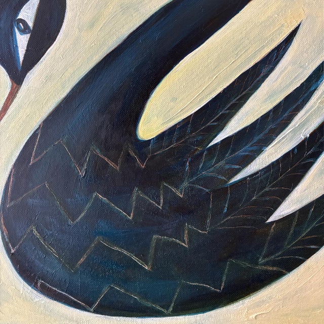 2020s Original Black Swan Painting No. 2 in Brushed Gold Frame, Oil on Canvas, 21" H X 17" W by Tatiana Duperault For Sale - Image 5 of 5