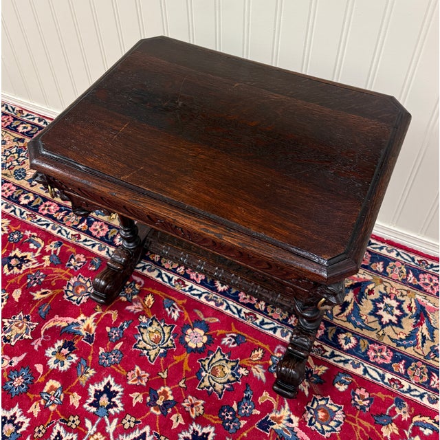 Antique French Oak Renaissance Revival Library Dolphin Table Desk C. 1880s For Sale In Dallas - Image 6 of 18