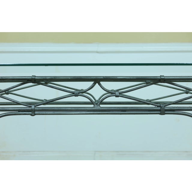 Traditional Iron Base Glass Top Console Sofa Table For Sale - Image 3 of 9