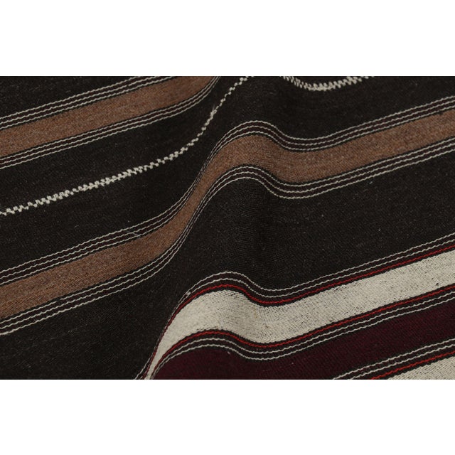 Vintage Turkish Kilim Rug in Brown, Black & White Stripes - Rug & Kilim For Sale In New York - Image 6 of 7
