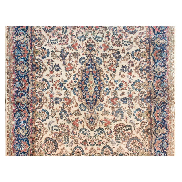 Ivory Early 20th Century Persian Kirman Rug For Sale - Image 8 of 15