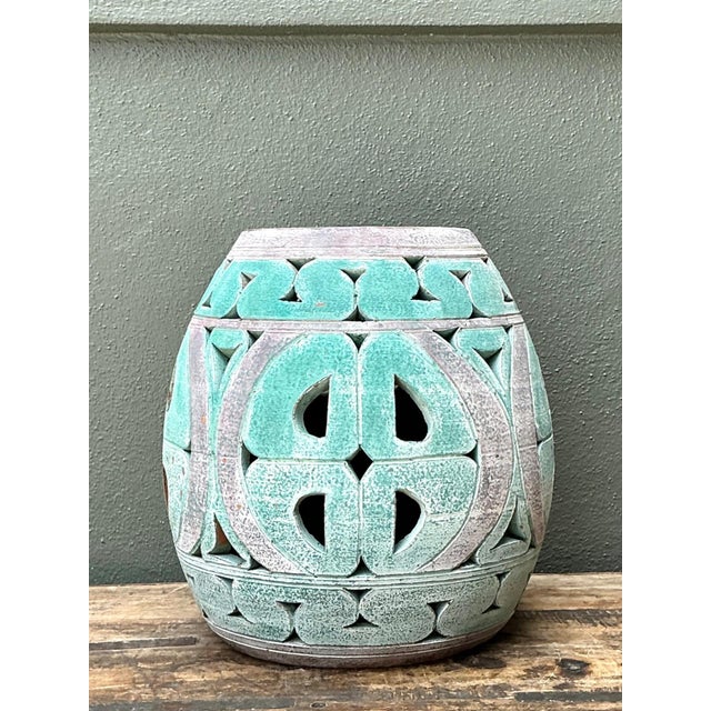 Vintage Patinated Ceramic Low Stool For Sale - Image 9 of 13