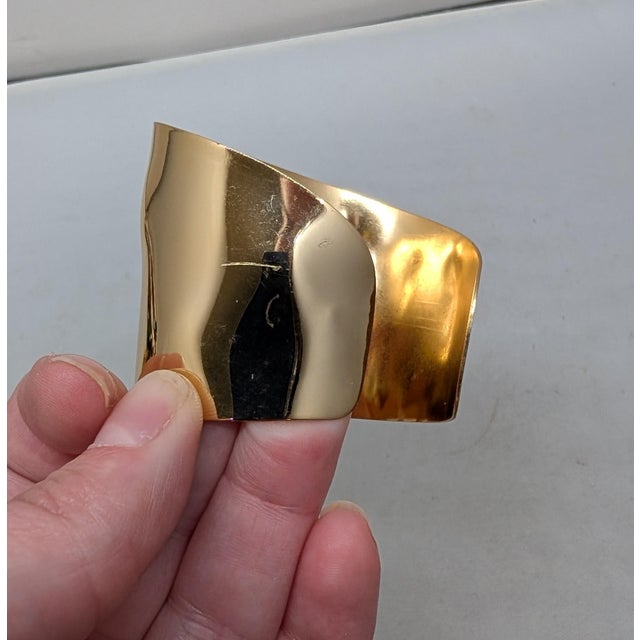 Gold Vintage 1977 Signed Napier Book Piece Goldtone Wavy Cuff Bracelet For Sale - Image 8 of 12