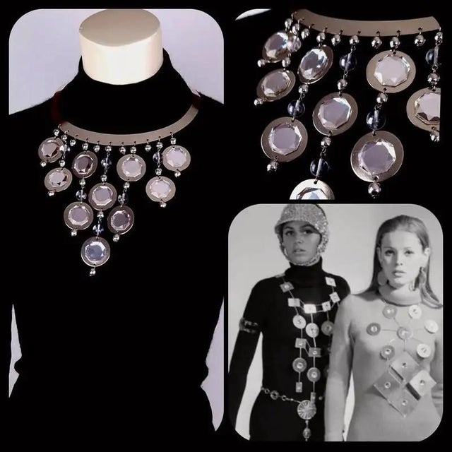 Louis Feraud Paris Chrome and Mirrors Space Age Necklace For Sale - Image 13 of 16