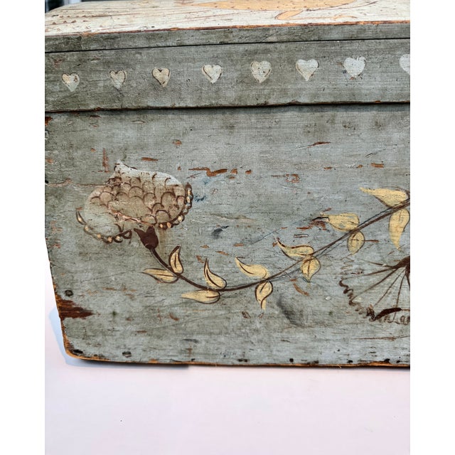 Wood American Folk Art Blue Painted Storage Chest Circa 1820 For Sale - Image 7 of 18