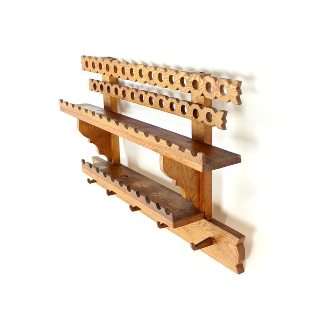 Wood Mid-Century Modern Folk Art Wooden Wall Shelf, Czechoslovakia, 1950s For Sale - Image 7 of 9