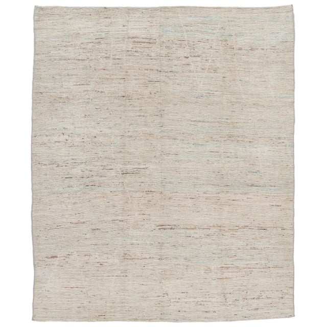 Beige Handmade Beige Modern Moroccan Style Wool Rug With Minimalist Motif For Sale - Image 8 of 8