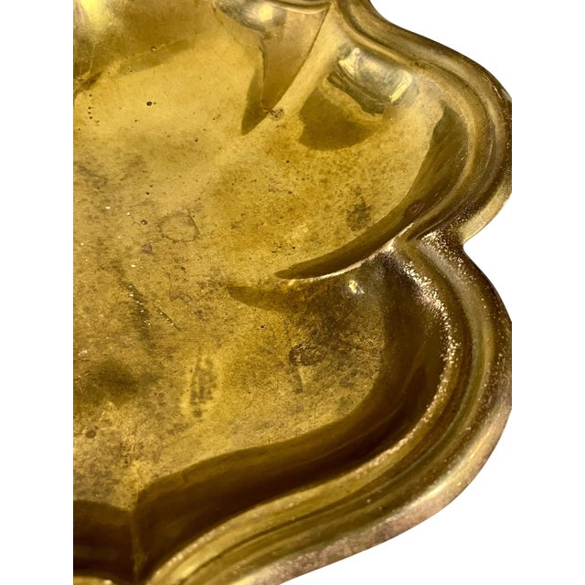 Brass Vintage Hollywood Regency Quatrefoil Shape Brass Bowl With Cupid or Putti Base For Sale - Image 8 of 12