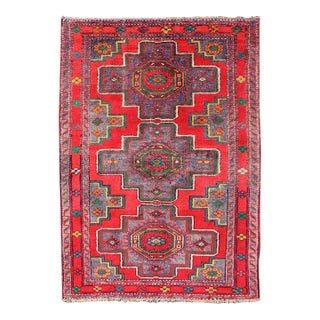 Colorful Vintage Caucasian Kazak Rug With Three Geometric Medallions 4'7 X 6'9 For Sale