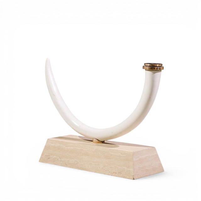 Mid Century Faux Elephant Tusk Brass and Travertine Console Table For Sale In Chicago - Image 6 of 9