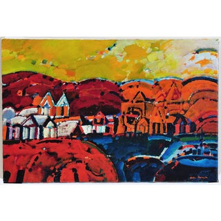 Julio Barragan, Paisaje de la Rioja Argentinian Modernist Concretist Cubist Oil Painting, 1972 For Sale
