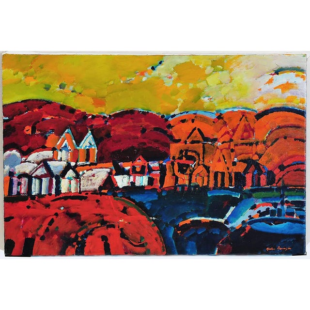 Julio Barragan, Paisaje de la Rioja Argentinian Modernist Concretist Cubist Oil Painting, 1972 For Sale