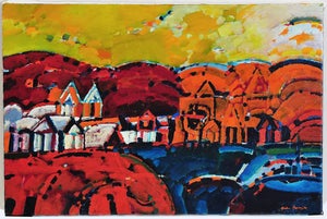 Julio Barragan, Paisaje de la Rioja Argentinian Modernist Concretist Cubist Oil Painting, 1972
