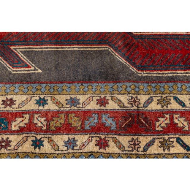 1950s Vintage Caucasian Kazak Wool Runner Rug With Double Eagle Motif & Charcoal Field For Sale - Image 5 of 9