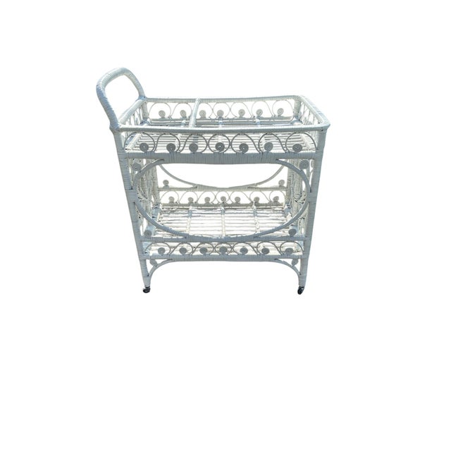 Vintage White Wicker Fiddlehead Bar Cart For Sale - Image 10 of 10