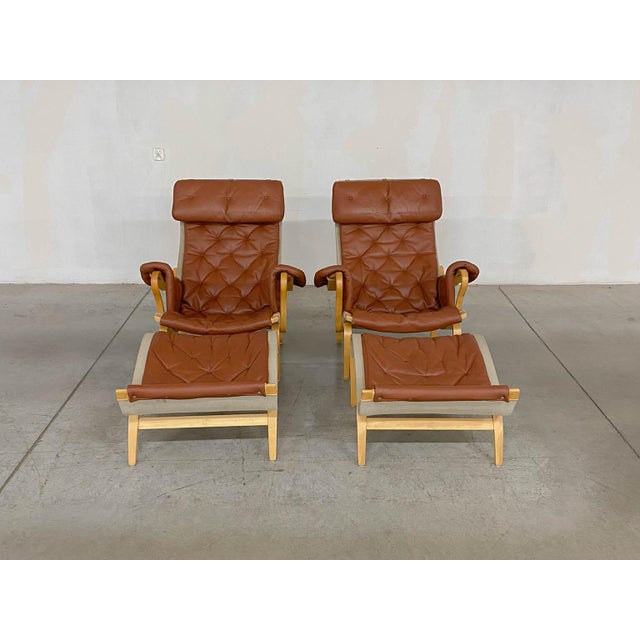 Wood Pernilla 69 Lounge Chair with Ottoman by Bruno Mathsson for Dux, 1990s, Set of 4 For Sale - Image 7 of 18