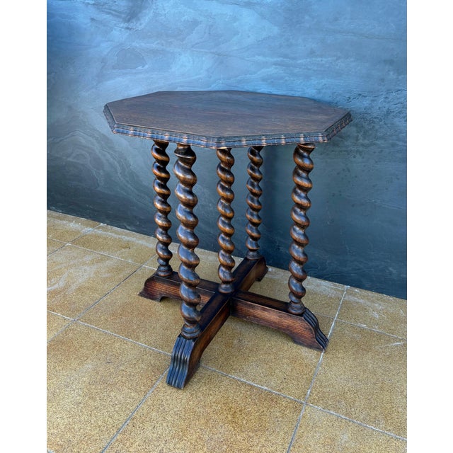 Wood Barley Twist Octagonal Side Table, 20th Century For Sale - Image 7 of 13