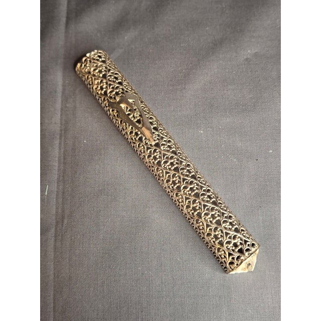 1960s Vintage Bezalel Israel Sterling Silver Filigree Mezuzah Case 925 Judaica 5.25" For Sale - Image 5 of 11
