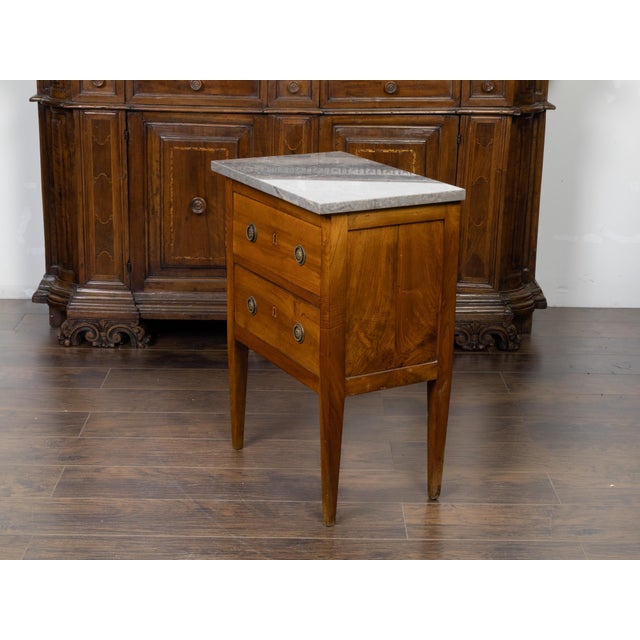 French 19th Century Petite Commode with Grey Marble Top and Two Drawers For Sale - Image 9 of 12