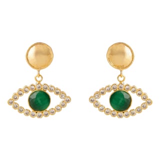 Emerald Harmony Eye Earrings, A Pair For Sale