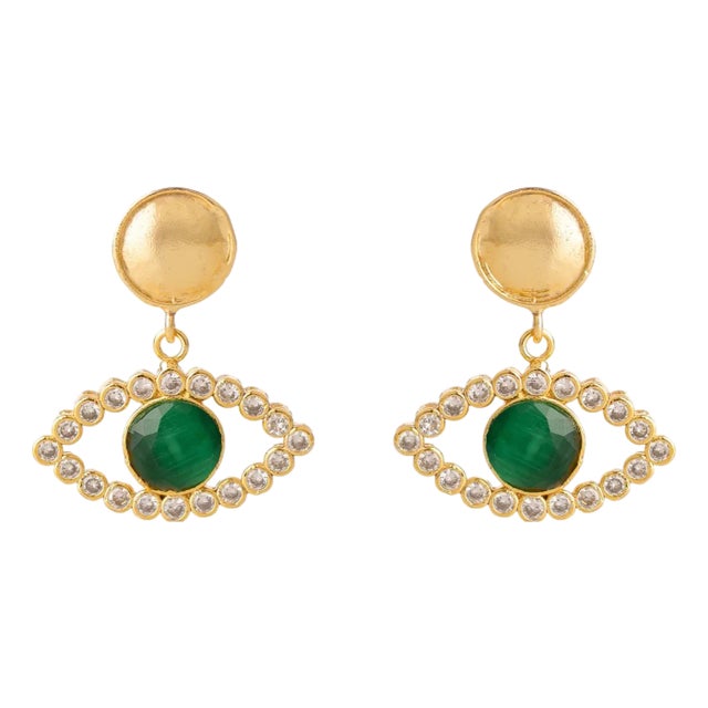 Emerald Harmony Eye Earrings, A Pair For Sale