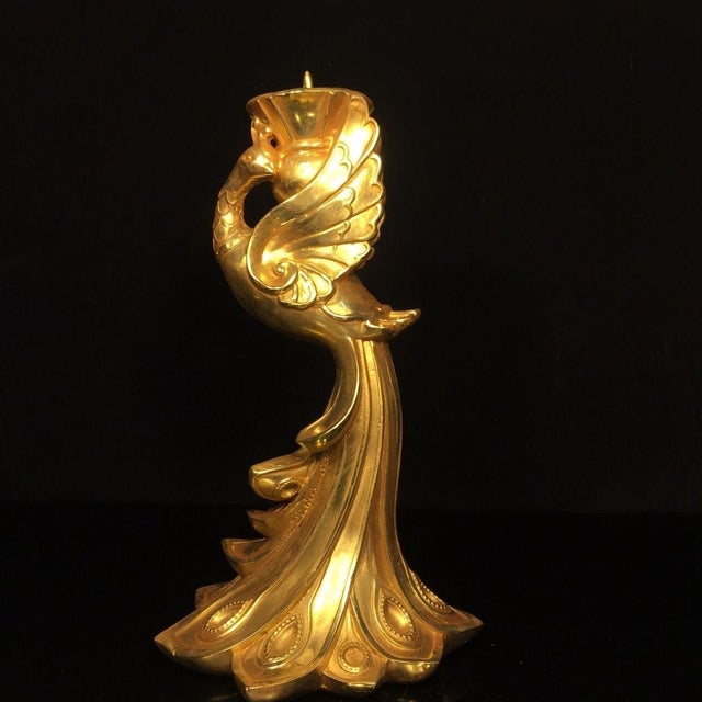 Pair of Antique Gilt Bronze Phoenix Candlesticks, 4.7kg For Sale - Image 4 of 9