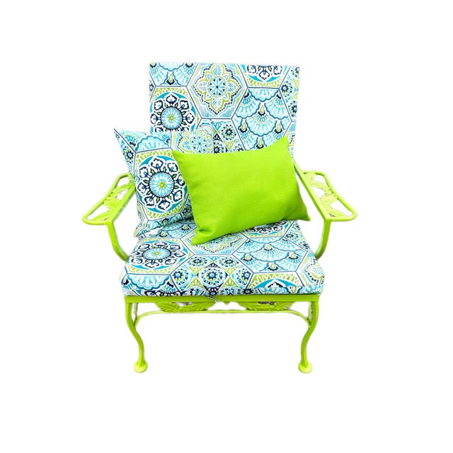 Lime Vintage Wrought Iron Patio Restored Arm Chairs - Set of 2 For Sale - Image 8 of 12