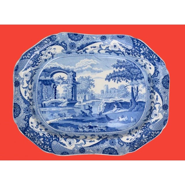 19th Century Antique Early 19th Century English Chinoiserie Spode Blue and White Platter For Sale - Image 5 of 9