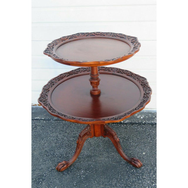 Mahogany Two Tier Hand Carved Pie Crust Round Side Table Chairish
