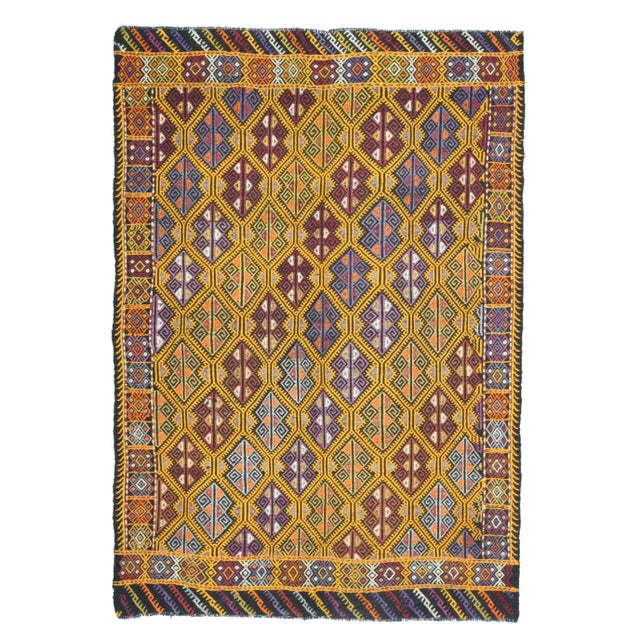 Vintage Turkish Oushak Handmade Wool & Cotton Yellow Area Rug For Sale - Image 12 of 12