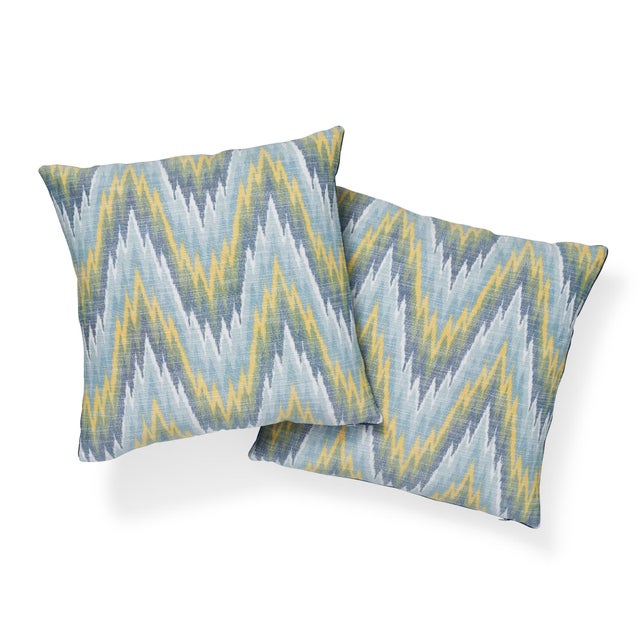 Contemporary Contemporary Schumacher Ibiza Flamestitch Pool Cotton Linen Pillow - 20ʺW × 20"H For Sale - Image 3 of 7