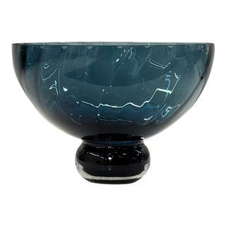 Global Views Blue Ball Footed Bowl Small Hand Blown Polish Art Glass (Listing 1) For Sale