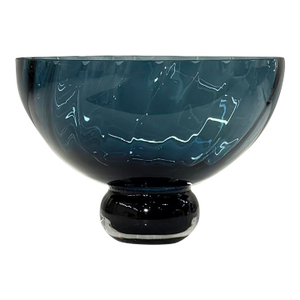 Global Views Blue Ball Footed Bowl Small Hand Blown Polish Art Glass (Listing 1)