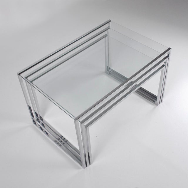 Silver Three Coffee Tables in Glass and Chromed Metal, 1970s, Set of 3 For Sale - Image 8 of 11