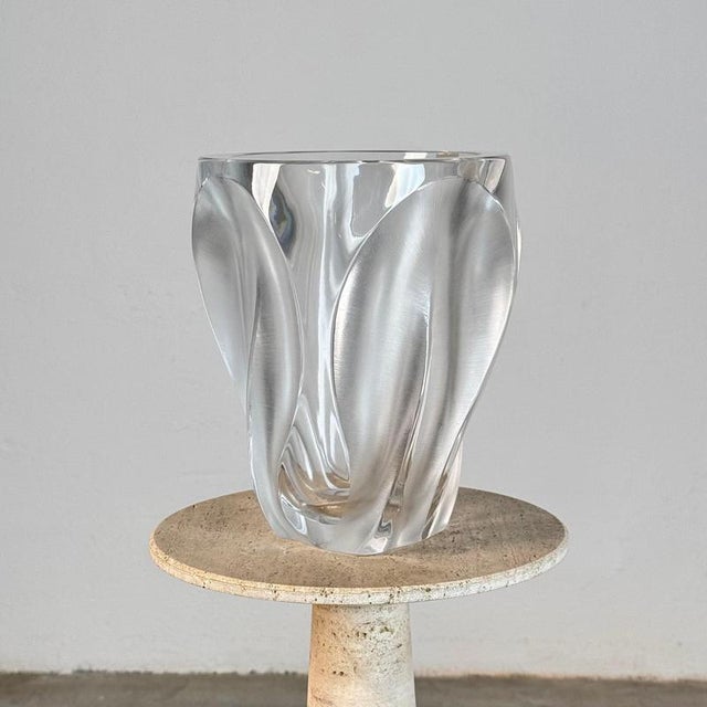 Exceptional museum-grade Lalique crystal vase, Paris, 1970s. A monumental sculptural piece in thick, heavy crystal...