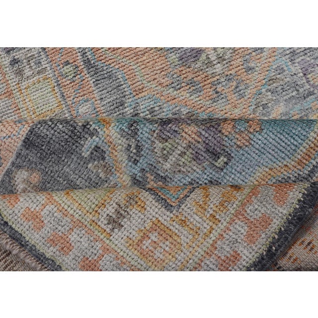 Turkish Oushak Runner in Powder Blue, Peach, and Gold 2'7 X 8'1 For Sale - Image 13 of 14