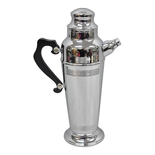 Vintage Art Deco Style Silver Plated Martini Bar Cocktail Shaker Pitcher For Sale