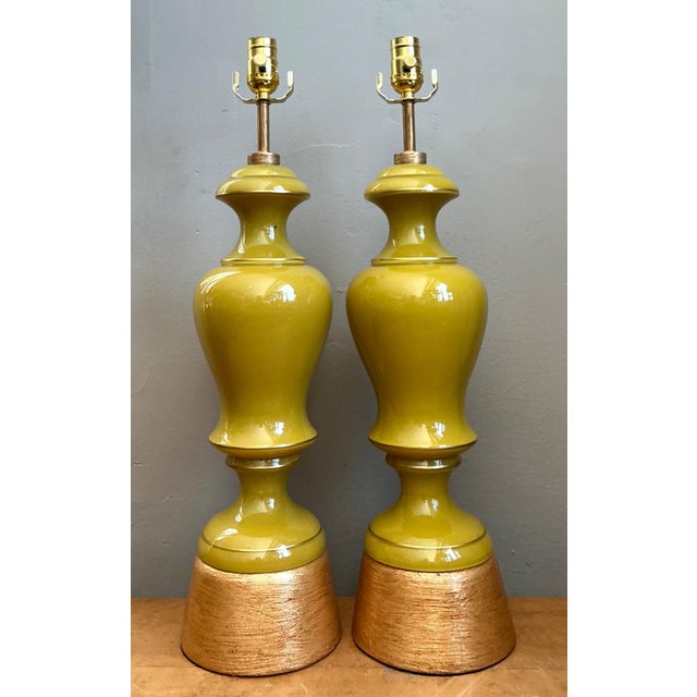 Vintage Gilt Tipped Painted Glass Lamps - A Pair For Sale - Image 12 of 16