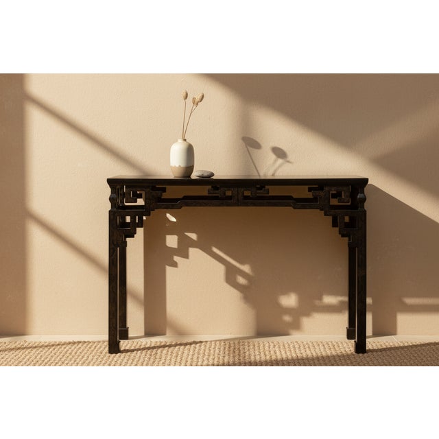 A dramatic piece of "Scholar's Style" furniture, this vintage altar table features a sophisticated, architectural...