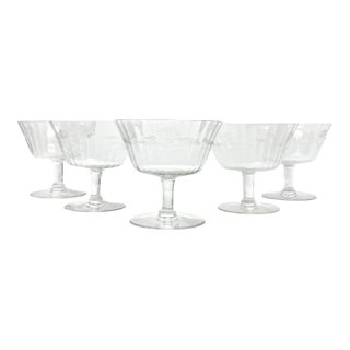1910s Antique Fostoria “Lotus” 5 Etched Optic Footed Dessert Bowls For Sale