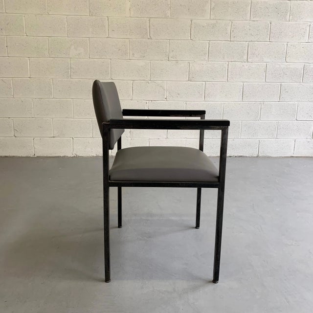 Mid-Century Modern Steel Frame Leather Armchair For Sale - Image 4 of 10