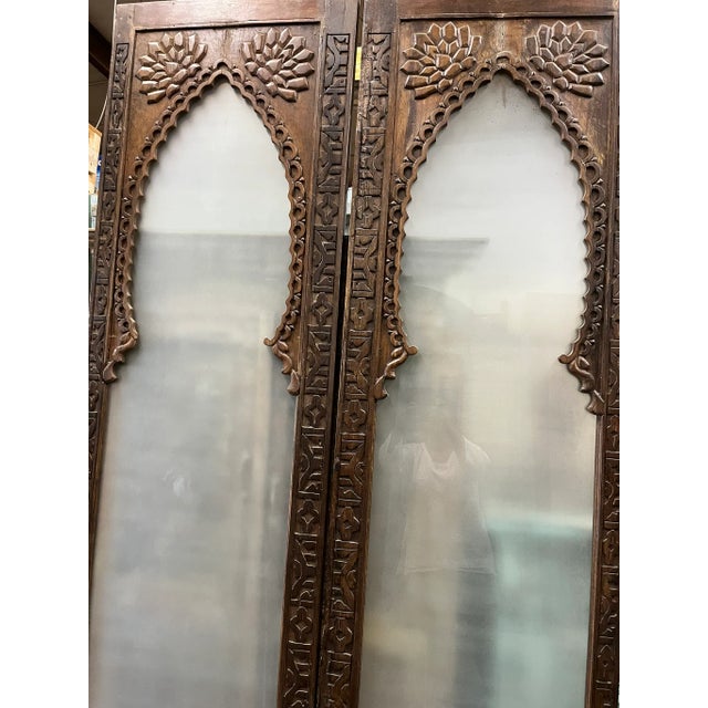 Mid-Century Modern Vintage Arched Carved Wood Doors With Smoked Glass - A Pair, 96x48 For Sale - Image 3 of 10