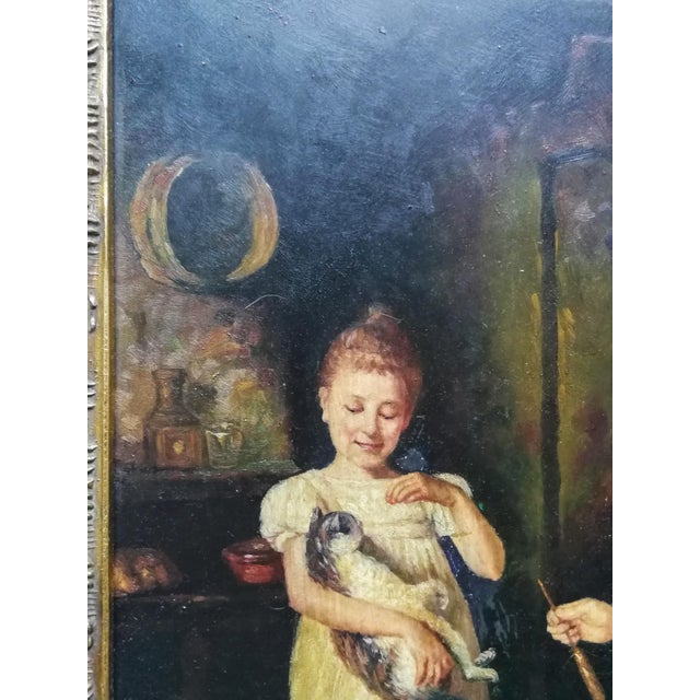 Balle, Bourgeois Scene with a Cat, Oil Painting For Sale - Image 5 of 10