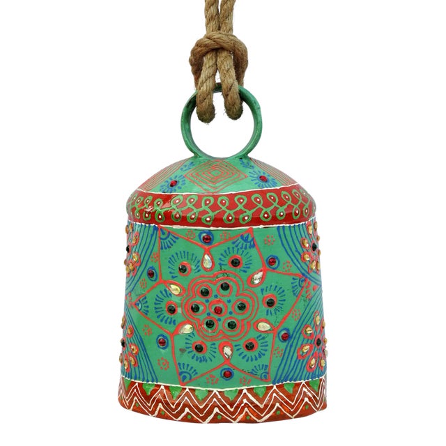 Vintage Swiss Cow Bell Metal Decorative Emboss Hand Painted For Sale