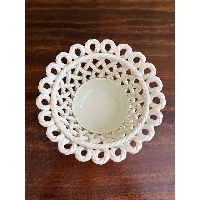French Country White Ceramic Woven Rope Cachepot Basket For Sale In South Bend - Image 6 of 7