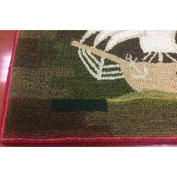 Rare & early George Wells (1906-1988) circa July 1959 Four-masted clipper ship hand-loomed rug Sz: 28”H x 44”W Documented...