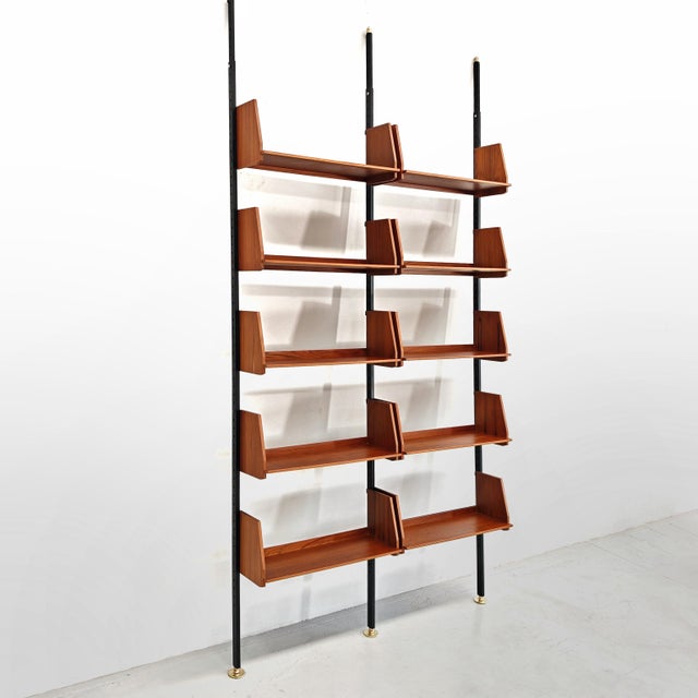 Vintage Swedish Cielo Terra Bookcase in Teak Wood, Black Metal Uprights and Brass Ends, 1950s, in Flawless conditions....